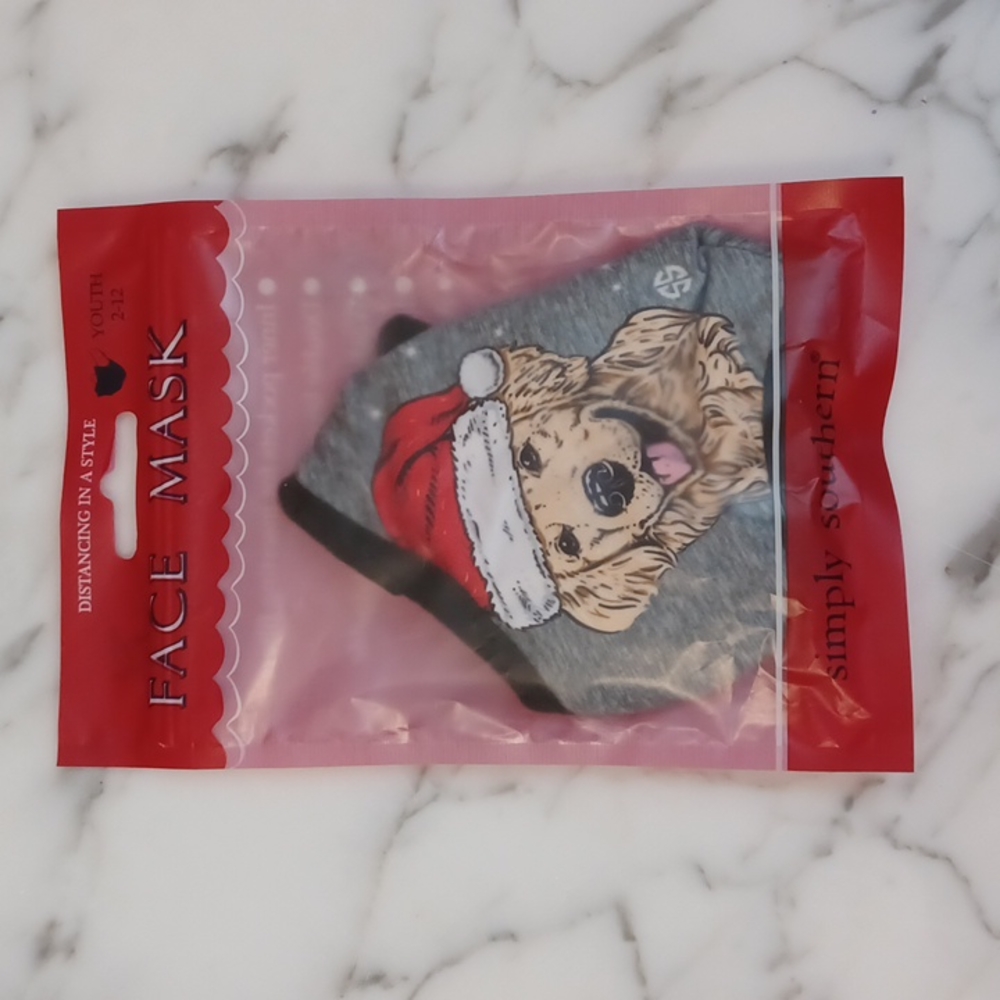 Simply Southern Believe Christmas Pup Face Mask youth 2-12 new with tags
